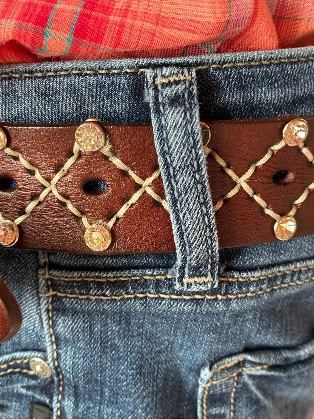 Women’s Brown Leather Studded Belt - Classic Casual Style